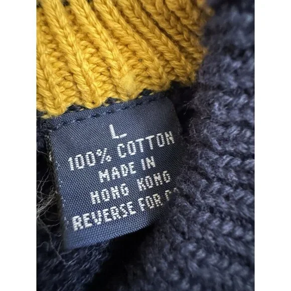 Hathaway Hand Intarsia Sweater Mens L Navy Golf Flags Vintage Cotton Grandpa 46” - Picture 3 of 7